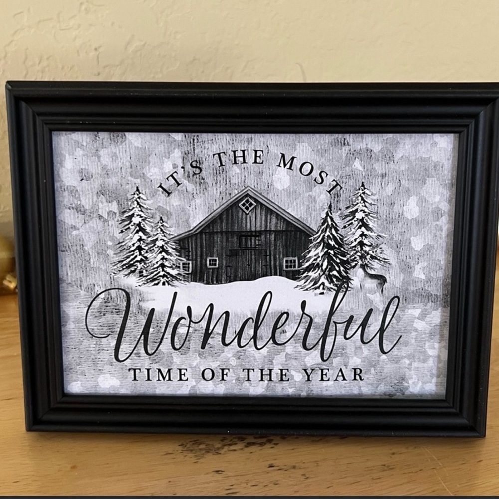 Farmhouse Christmas barn & trees picture 8x10 w/frame